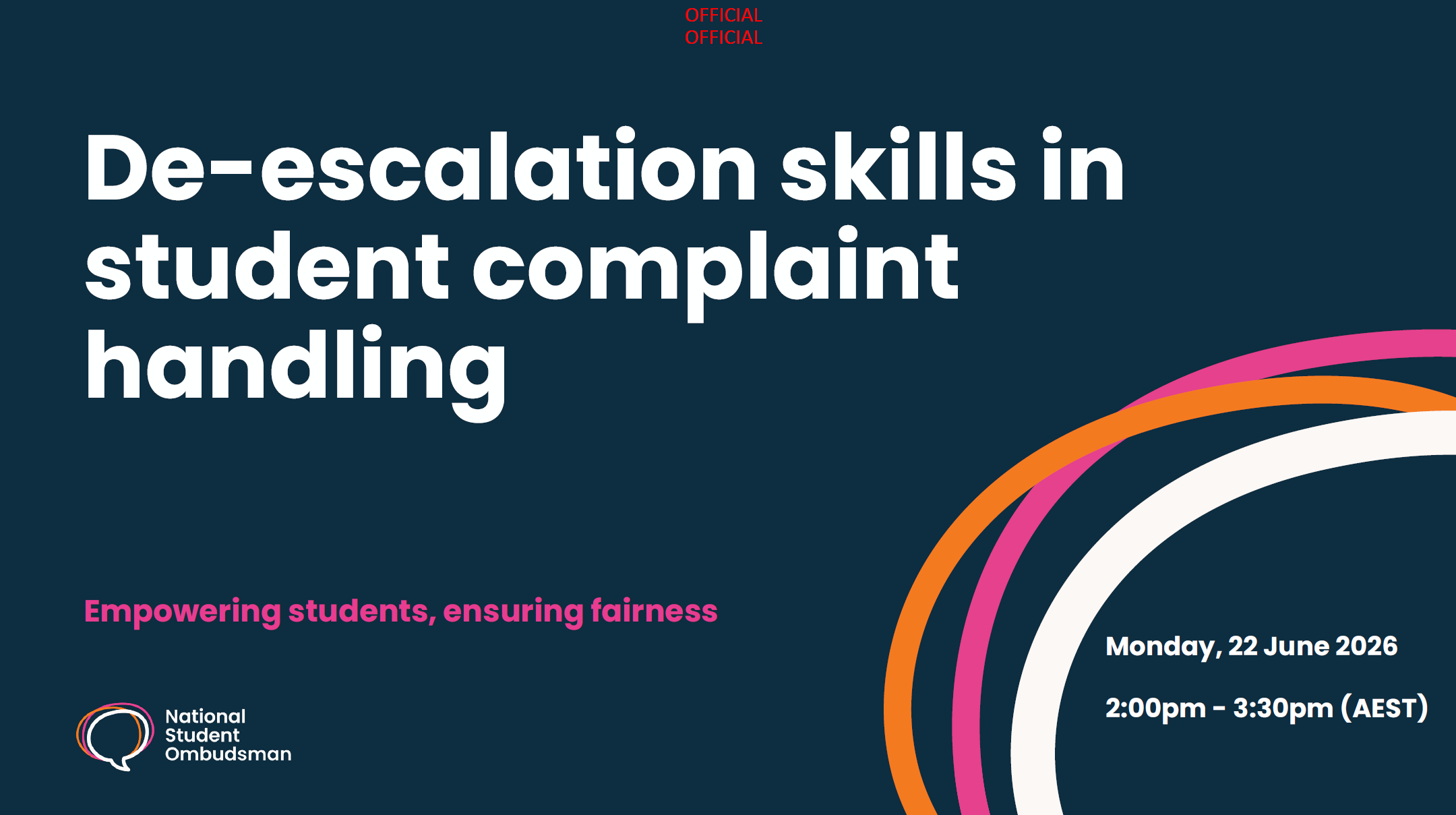 image with wording 'De-escalation in student complaints' - on a dark navy colour back